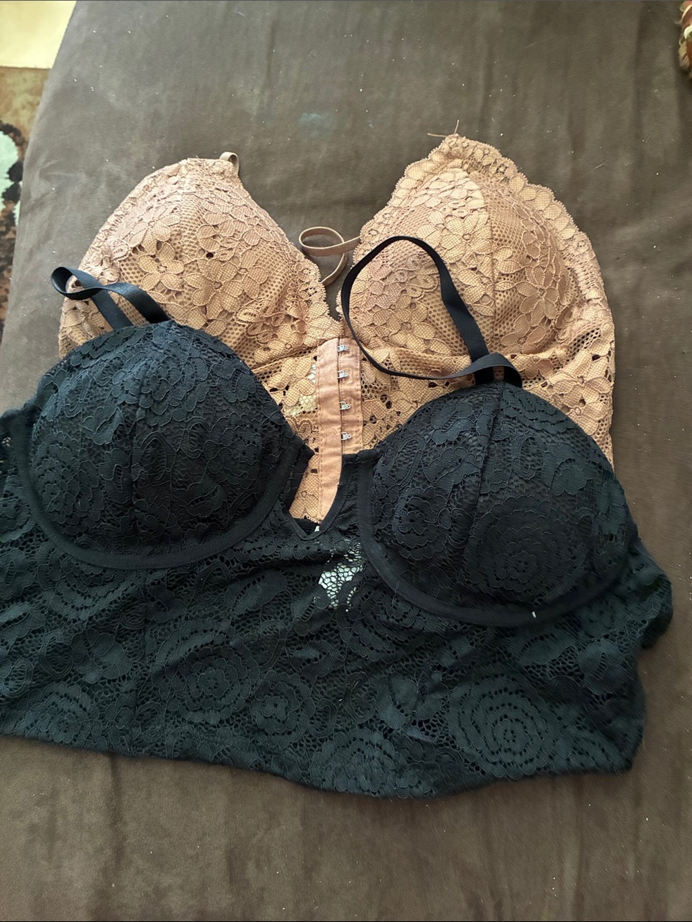 2 Bozzolo Lace Longline Bralettes in Black and Nude